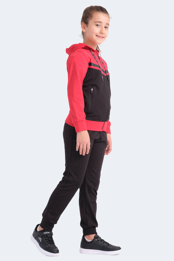 Slazenger NOON Unisex Çocuk Fermuarlı Kapüşonlu Cepli Siyah / Kırmızı Eşofman Takımı