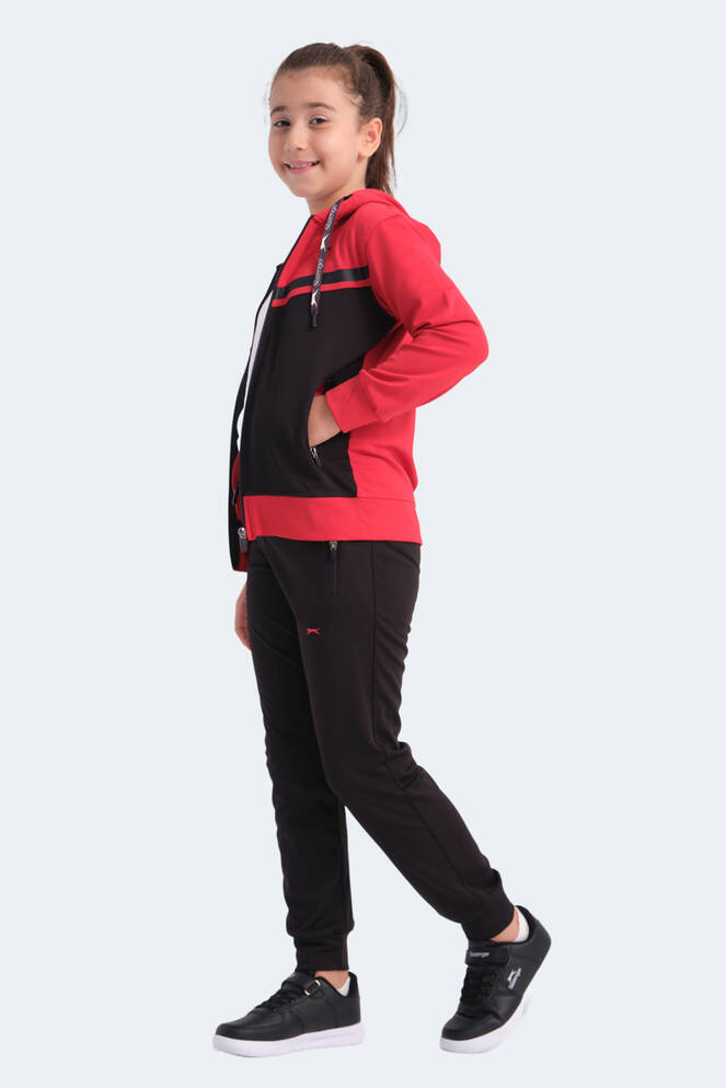 Slazenger NOON Unisex Çocuk Fermuarlı Kapüşonlu Cepli Siyah / Kırmızı Eşofman Takımı