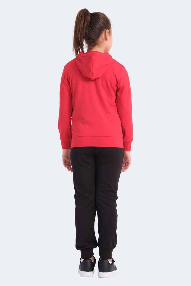 Slazenger NOON Unisex Çocuk Fermuarlı Kapüşonlu Cepli Siyah / Kırmızı Eşofman Takımı