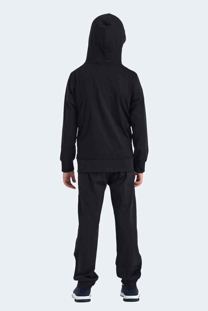 Slazenger NOON Unisex Çocuk Fermuarlı Kapüşonlu Cepli Siyah / Siyah Eşofman Takımı