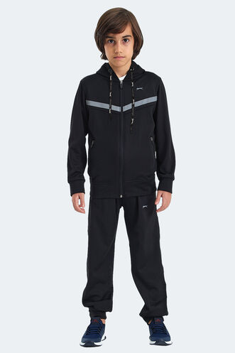 Slazenger NOON Unisex Çocuk Fermuarlı Kapüşonlu Cepli Siyah / Siyah Eşofman Takımı - Thumbnail