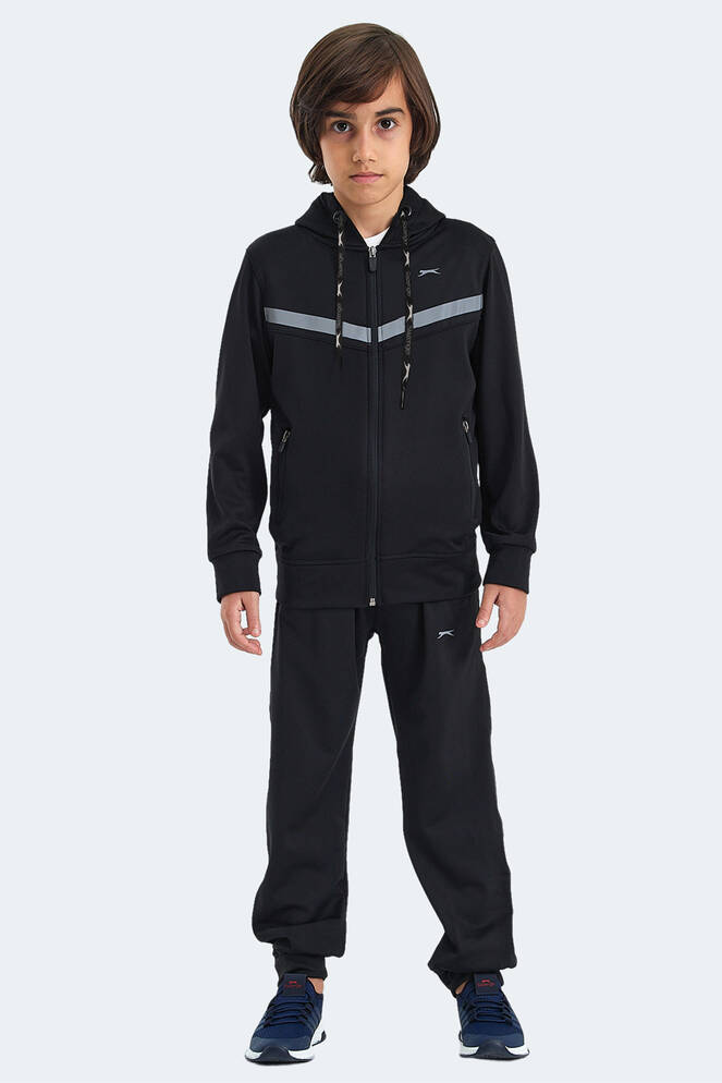 Slazenger NOON Unisex Çocuk Fermuarlı Kapüşonlu Cepli Siyah / Siyah Eşofman Takımı