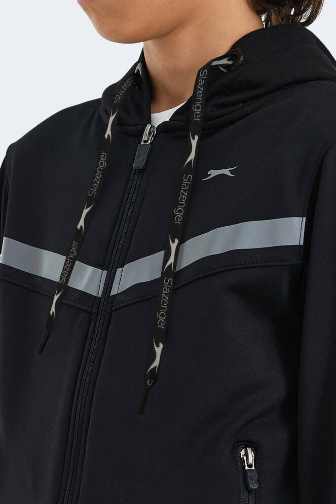 Slazenger NOON Unisex Çocuk Fermuarlı Kapüşonlu Cepli Siyah / Siyah Eşofman Takımı
