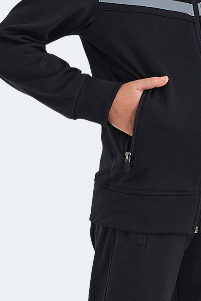 Slazenger NOON Unisex Çocuk Fermuarlı Kapüşonlu Cepli Siyah / Siyah Eşofman Takımı