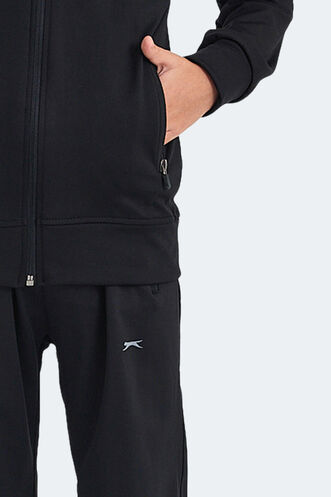 Slazenger NOON Unisex Çocuk Fermuarlı Kapüşonlu Cepli Siyah / Siyah Eşofman Takımı - Thumbnail