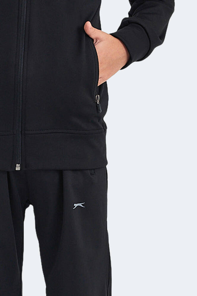 Slazenger NOON Unisex Çocuk Fermuarlı Kapüşonlu Cepli Siyah / Siyah Eşofman Takımı