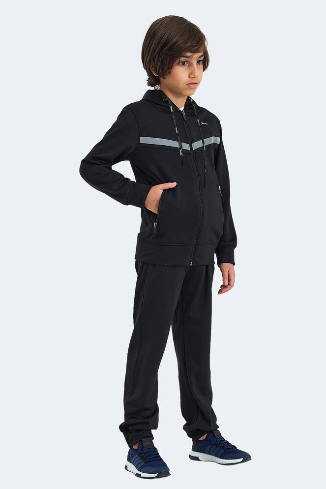 Slazenger NOON Unisex Çocuk Fermuarlı Kapüşonlu Cepli Siyah / Siyah Eşofman Takımı