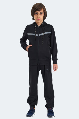 Slazenger - Slazenger NOON Unisex Çocuk Fermuarlı Kapüşonlu Cepli Siyah / Siyah Eşofman Takımı