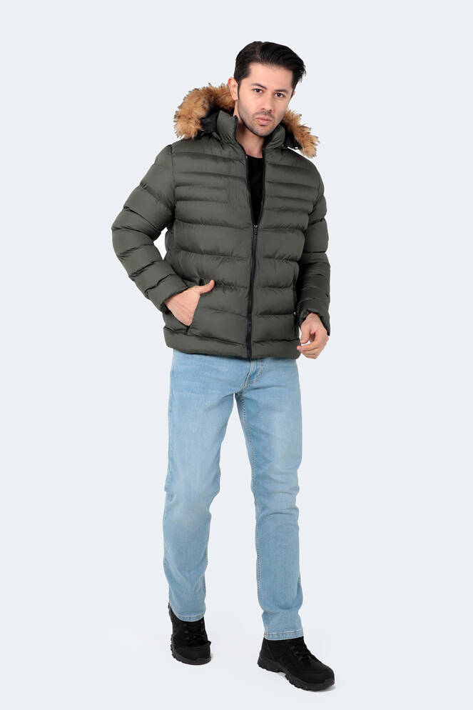 Slazenger NORMA IN Erkek Kapüşonlu Şişme Haki Mont & Kaban
