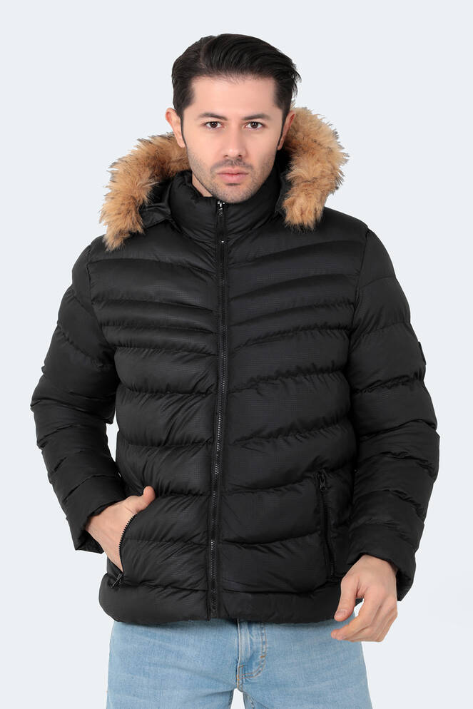 Slazenger NORMA IN Erkek Kapüşonlu Şişme Siyah Mont & Kaban