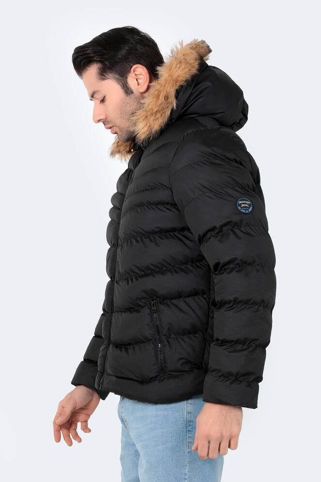 Slazenger NORMA IN Erkek Kapüşonlu Şişme Siyah Mont & Kaban