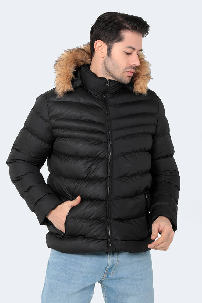 Slazenger NORMA IN Erkek Kapüşonlu Şişme Siyah Mont & Kaban