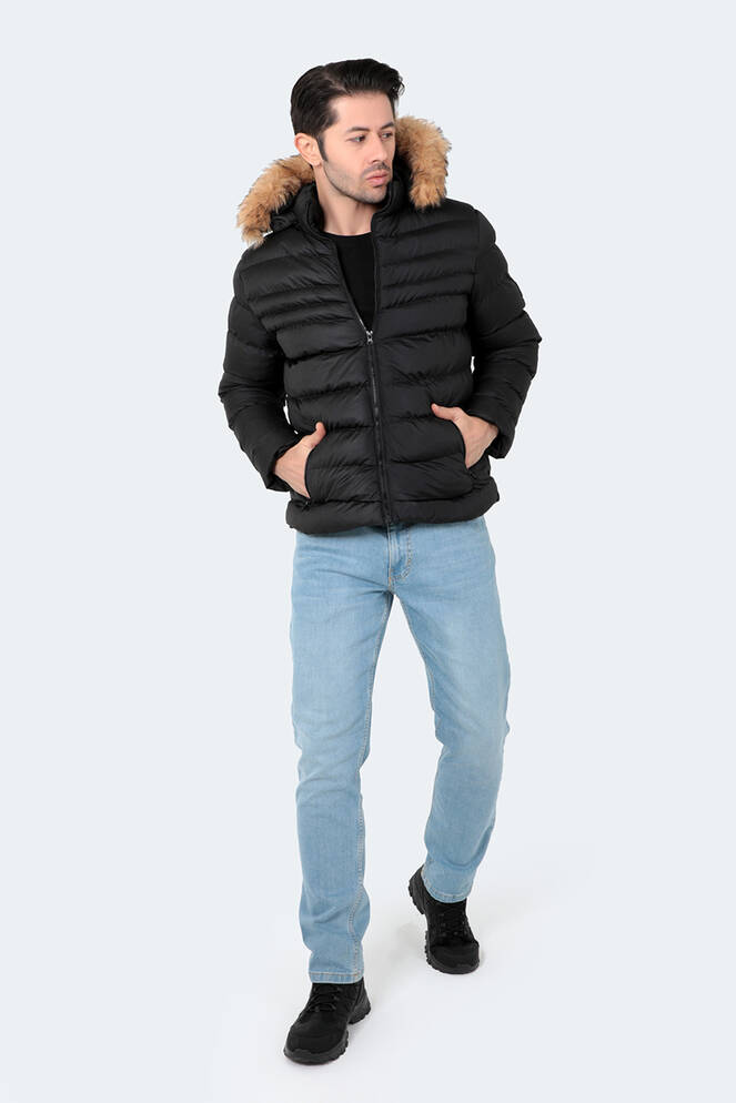 Slazenger NORMA IN Erkek Kapüşonlu Şişme Siyah Mont & Kaban