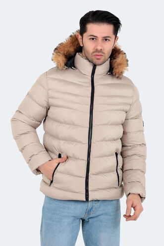 Slazenger - Slazenger NORMA IN Erkek Kapüşonlu Şişme Taş Gri Mont & Kaban