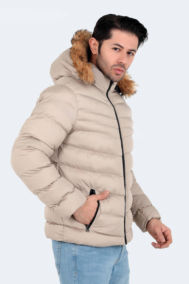 Slazenger NORMA IN Erkek Kapüşonlu Şişme Taş Gri Mont & Kaban