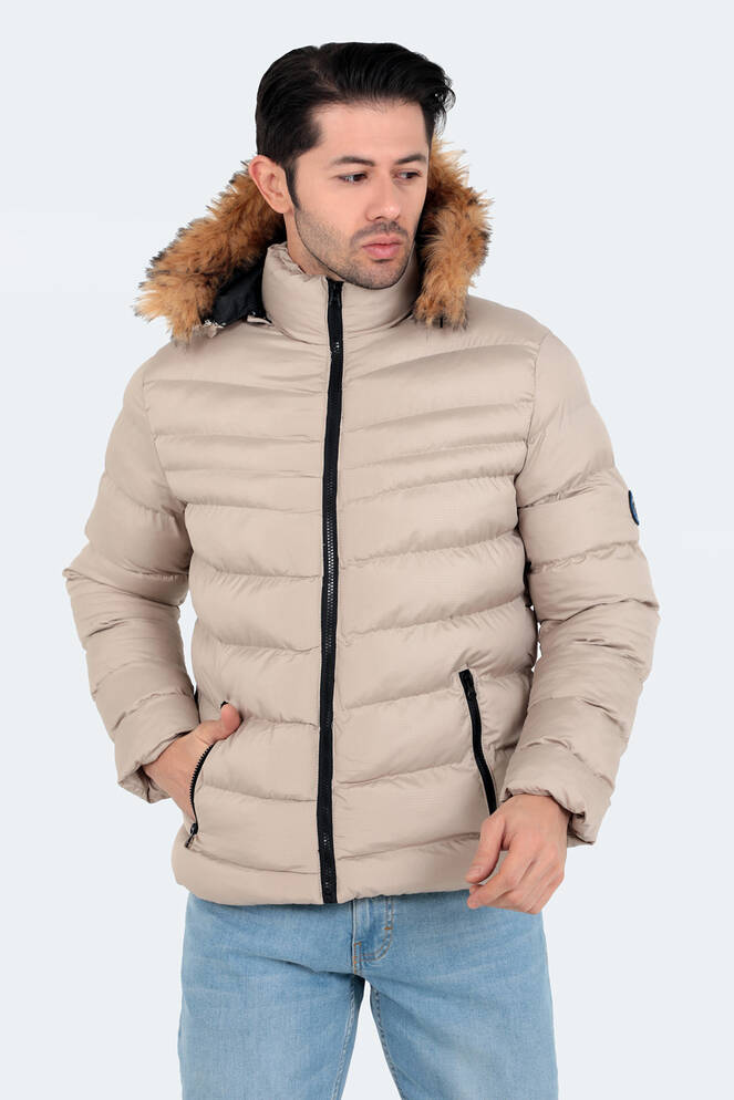 Slazenger NORMA IN Erkek Kapüşonlu Şişme Taş Gri Mont & Kaban