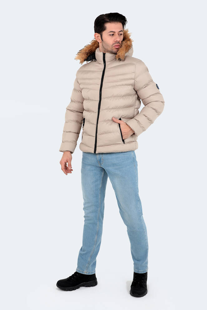 Slazenger NORMA IN Erkek Kapüşonlu Şişme Taş Gri Mont & Kaban
