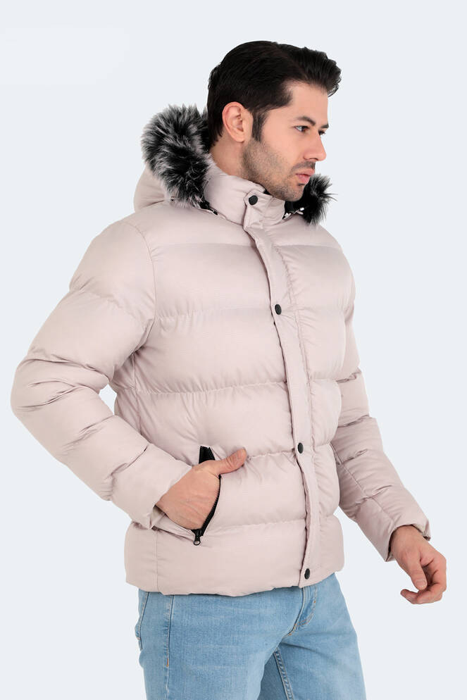 Slazenger NORTHEM IN Erkek Kapüşonlu Şişme Taş Gri Mont & Kaban