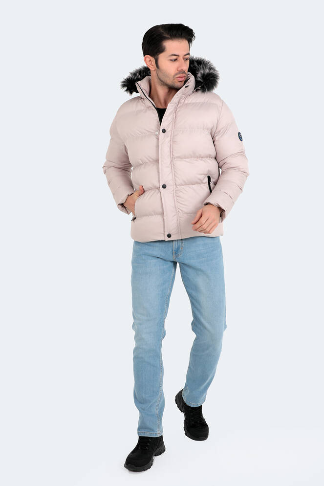 Slazenger NORTHEM IN Erkek Kapüşonlu Şişme Taş Gri Mont & Kaban