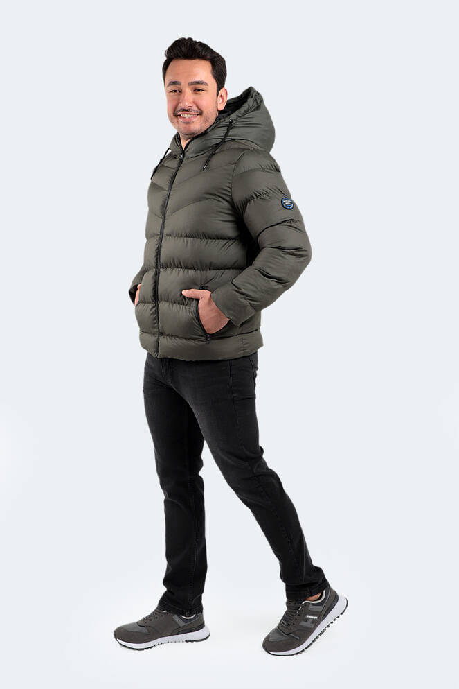 Slazenger NOVEX Erkek Kapüşonlu Şişme Haki Mont & Kaban