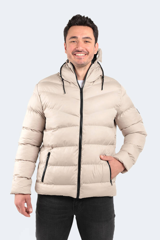 Slazenger NOVEX Erkek Kapüşonlu Şişme Taş Gri Mont & Kaban