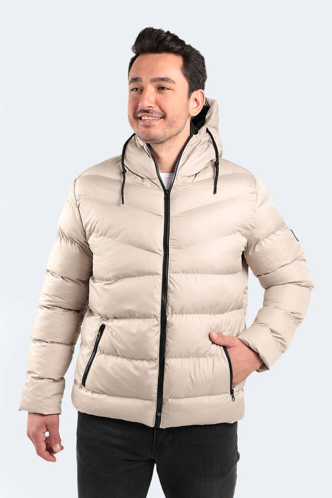 Slazenger NOVEX Erkek Kapüşonlu Şişme Taş Gri Mont & Kaban