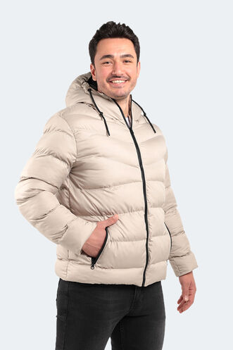 Slazenger NOVEX Erkek Kapüşonlu Şişme Taş Gri Mont & Kaban - Thumbnail