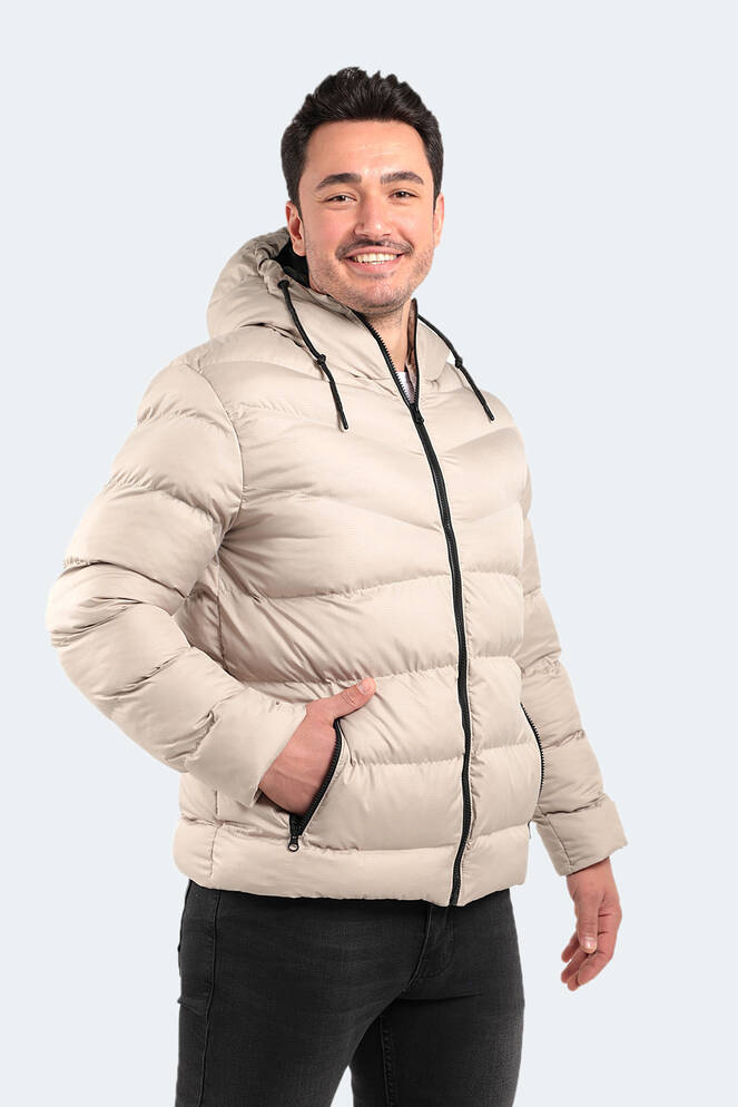 Slazenger NOVEX Erkek Kapüşonlu Şişme Taş Gri Mont & Kaban