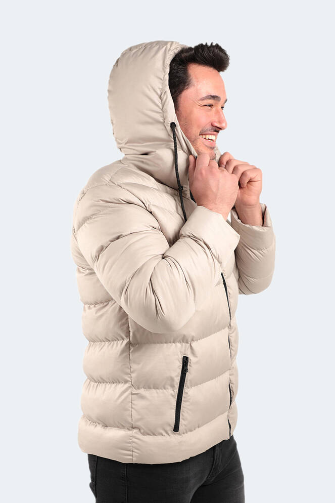 Slazenger NOVEX Erkek Kapüşonlu Şişme Taş Gri Mont & Kaban