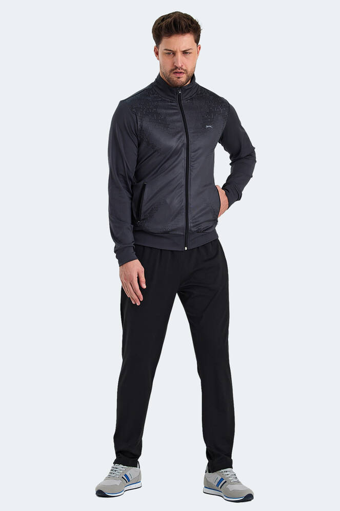 Slazenger RECOGNIZE Erkek Fermuarlı Dik Yaka Cepli Koyu Gri Eşofman Takımı