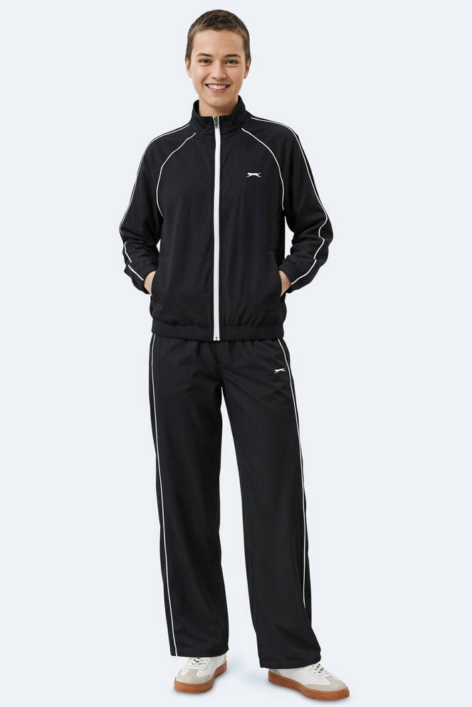 Slazenger REVEL Kadın Dik Yaka Fermuarlı Siyah Eşofman Takımı