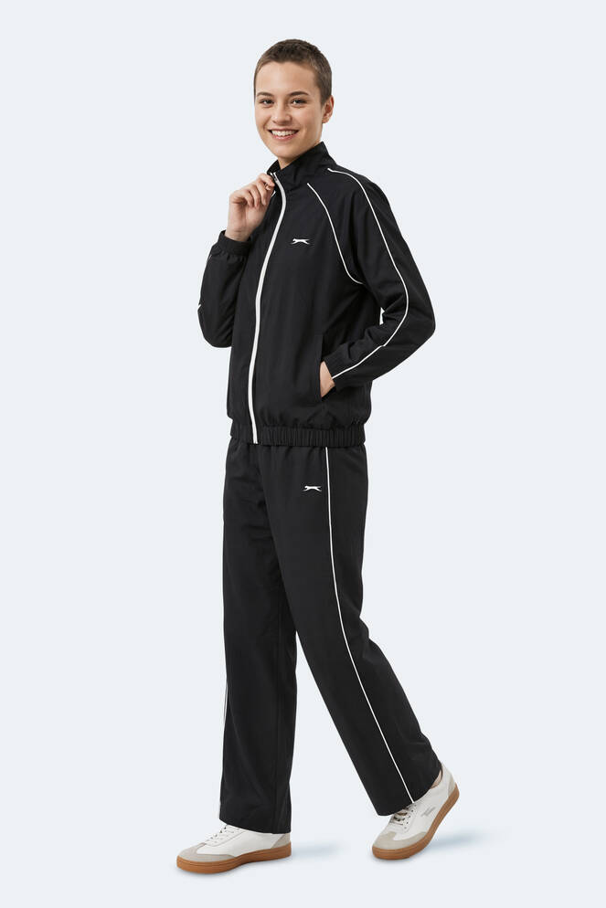 Slazenger REVEL Kadın Dik Yaka Fermuarlı Siyah Eşofman Takımı