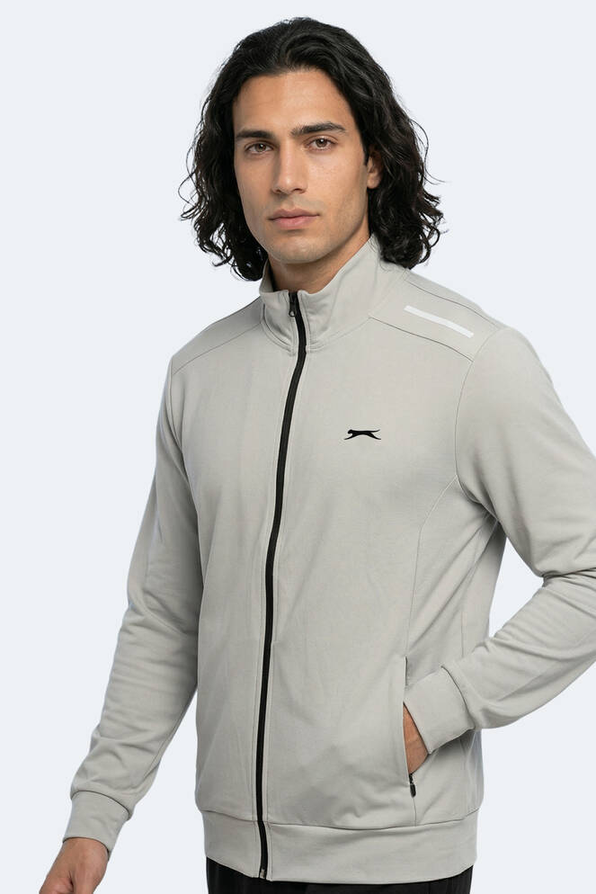 Slazenger REVOLVER Erkek Fermuarlı Dik Yaka Cepli Gri Sweatshırt