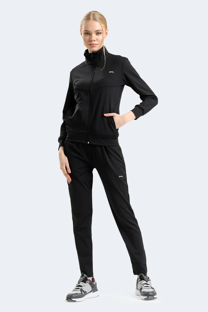 Slazenger RICHMAL Kadın Fermuarlı Dik Yaka Cepli Siyah Eşofman Takımı