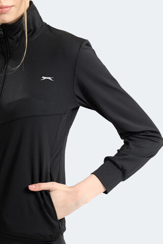 Slazenger RICHMAL Kadın Fermuarlı Dik Yaka Cepli Siyah Eşofman Takımı - Thumbnail