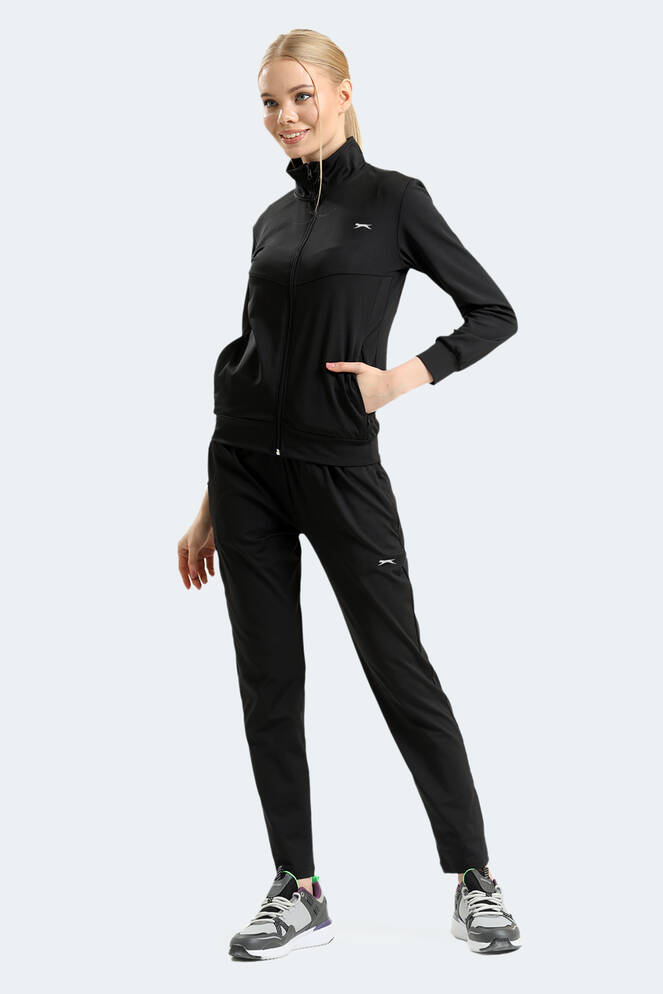Slazenger RICHMAL Kadın Fermuarlı Dik Yaka Cepli Siyah Eşofman Takımı