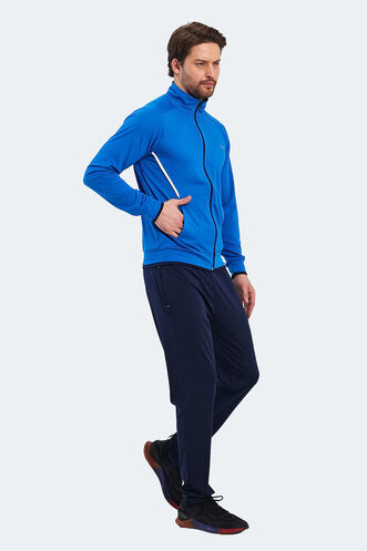 Slazenger RIKKO Erkek Fermuarlı Dik Yaka Cepli Saks Mavi Eşofman Takımı - Thumbnail