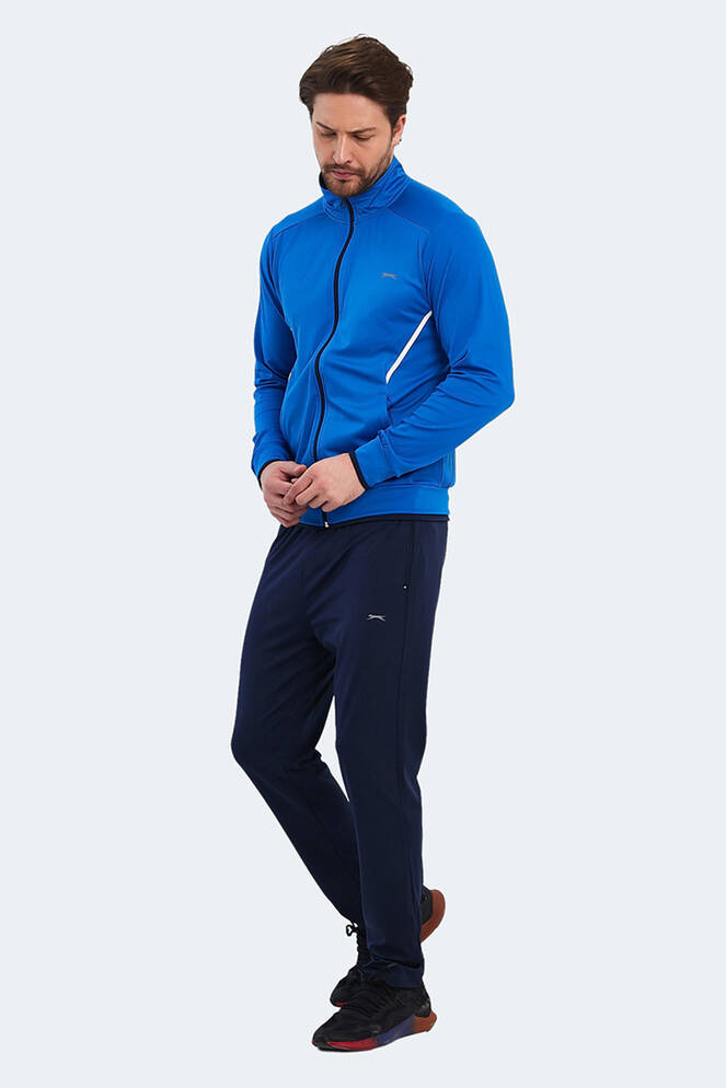 Slazenger RIKKO Erkek Fermuarlı Dik Yaka Cepli Saks Mavi Eşofman Takımı