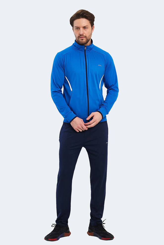 Slazenger RIKKO Erkek Fermuarlı Dik Yaka Cepli Saks Mavi Eşofman Takımı