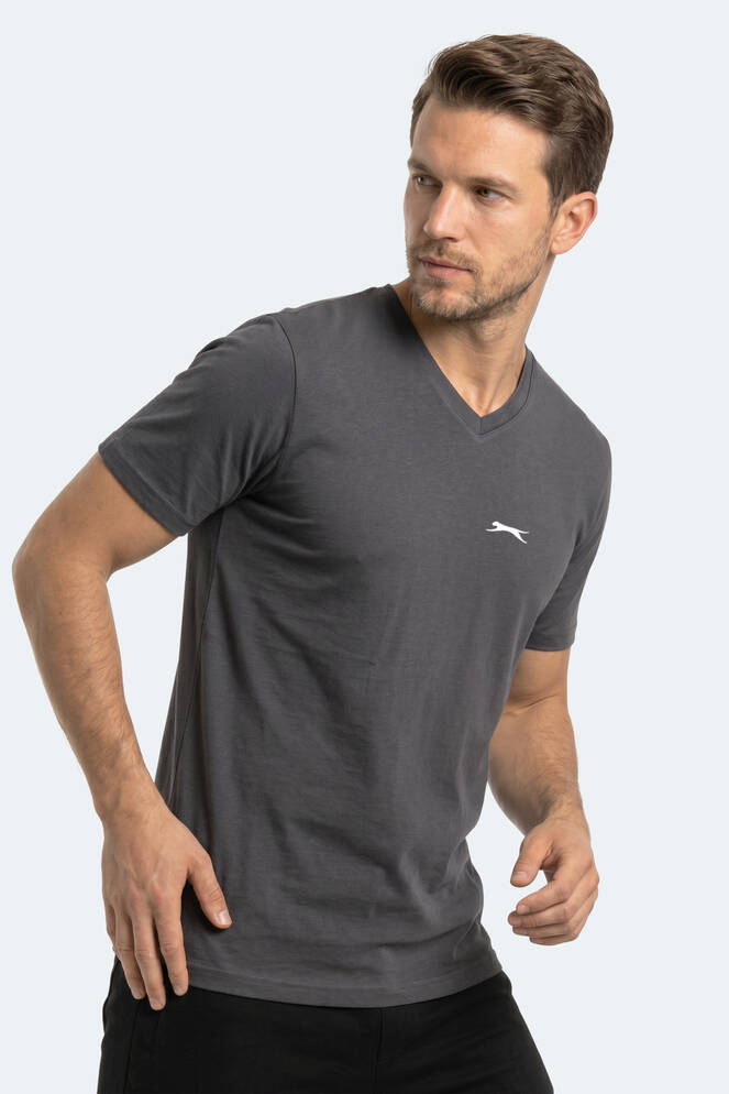 Slazenger RIVALDO IN Erkek V Yaka Koyu Gri Tişört
