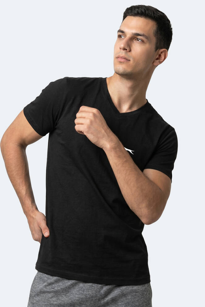 Slazenger RIVALDO IN Erkek V Yaka Siyah Tişört