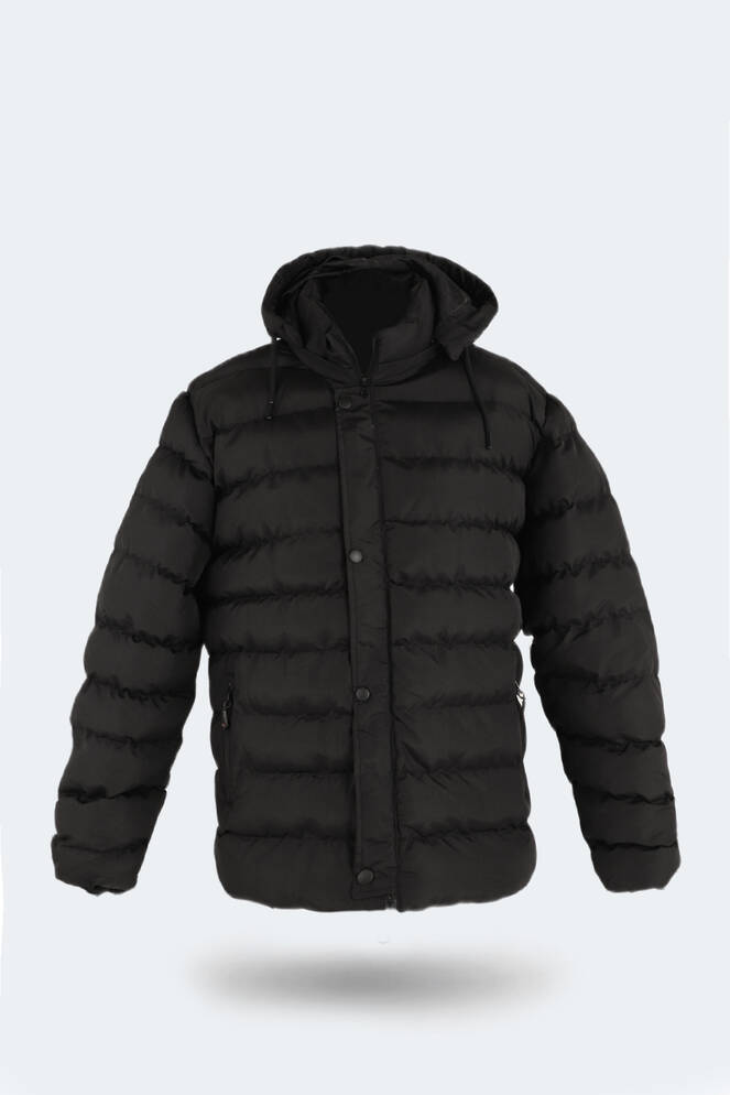 Slazenger SALINE IN Büyük Beden Erkek Kapüşonlu Şişme Siyah Mont & Kaban