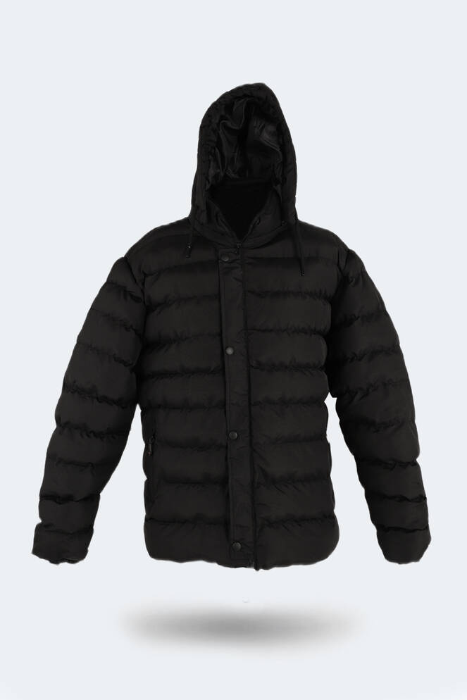 Slazenger SALINE IN Büyük Beden Erkek Kapüşonlu Şişme Siyah Mont & Kaban
