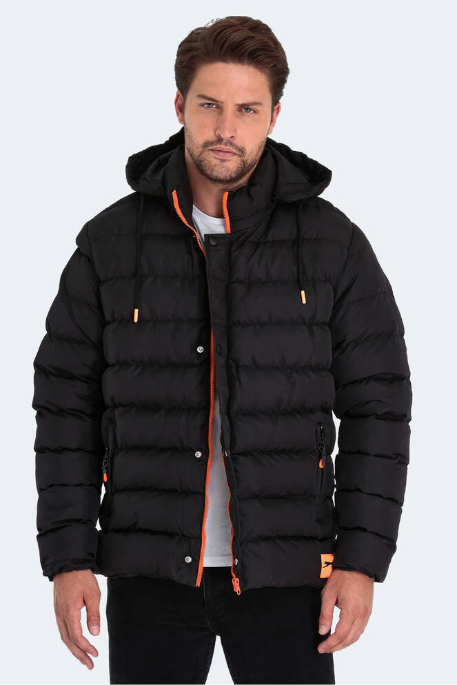 Slazenger SALINE Erkek Kapüşonlu Şişme Siyah Mont & Kaban