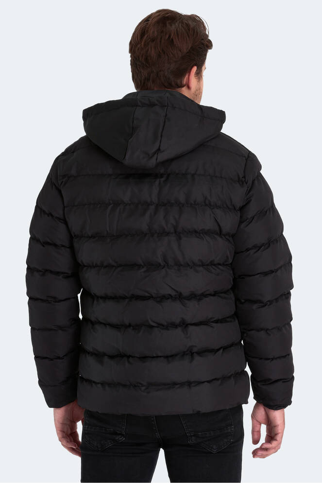 Slazenger SALINE Erkek Kapüşonlu Şişme Siyah Mont & Kaban