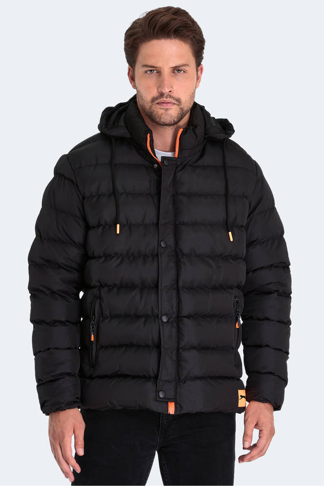 Slazenger SALINE Erkek Kapüşonlu Şişme Siyah Mont & Kaban