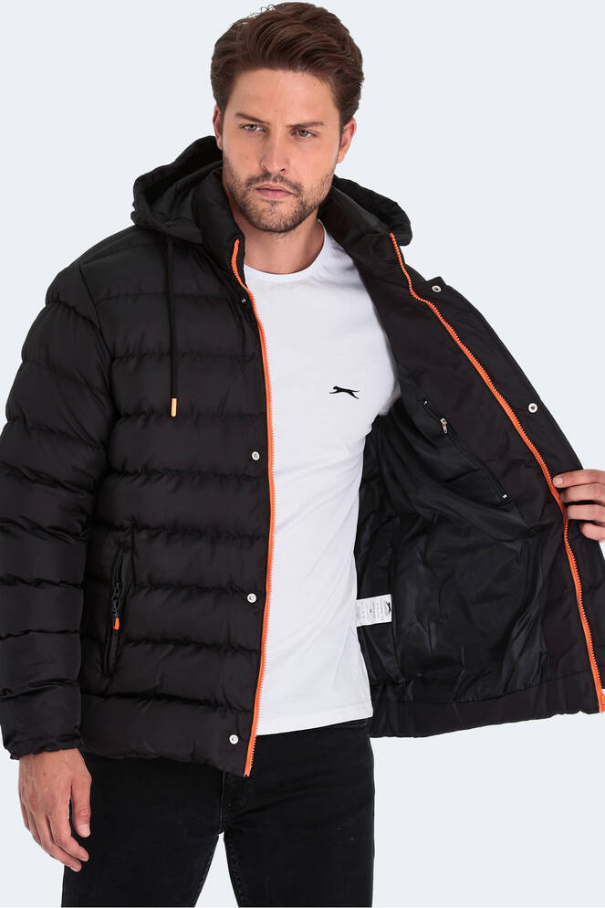 Slazenger SALINE Erkek Kapüşonlu Şişme Siyah Mont & Kaban