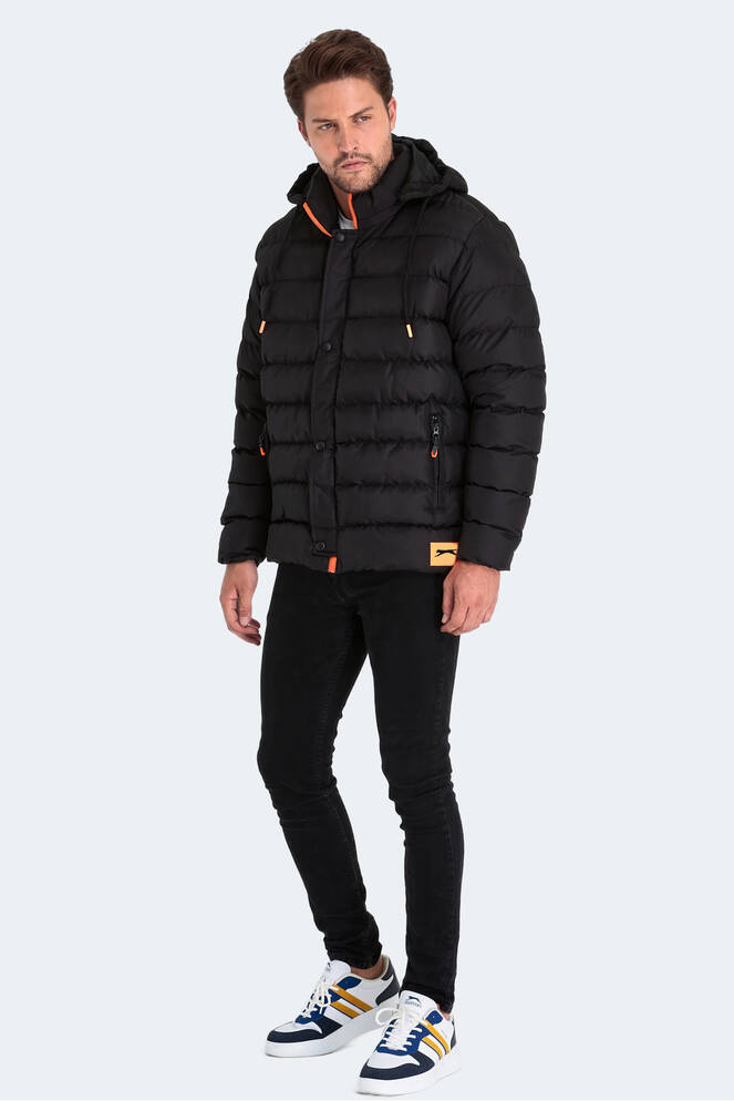 Slazenger SALINE Erkek Kapüşonlu Şişme Siyah Mont & Kaban