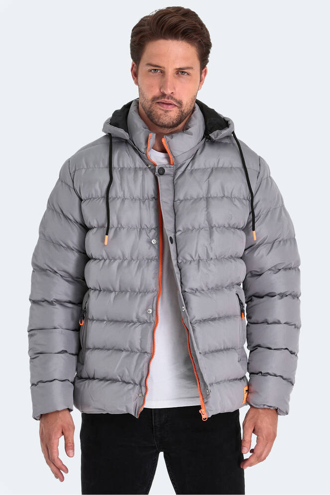 Slazenger SALINE Erkek Kapüşonlu Şişme Gri Mont & Kaban