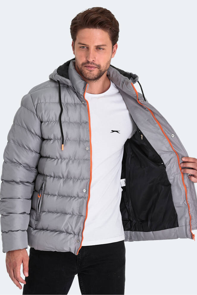 Slazenger SALINE Erkek Kapüşonlu Şişme Gri Mont & Kaban